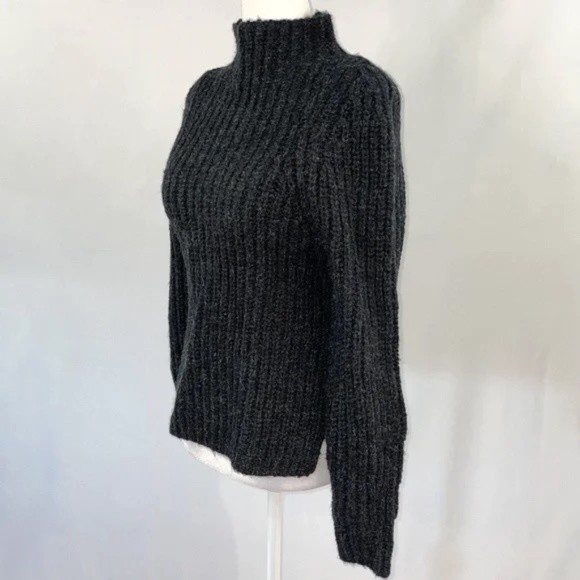 New Leith Chunky Knit Mock Neck Side Slit Sweater Black Multi Size XXS - Picture 8 of 16